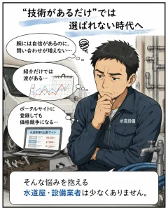 水道屋の集客で悩む設備業者のイメージ漫画